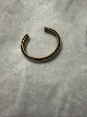 Gold Tone Open Cuff Bracelet with White Accent - Women's Jewelry